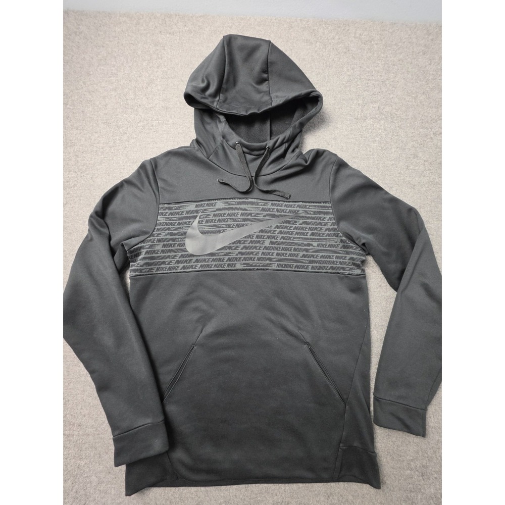 Nike Dri-Fit Hoodie Mens Small Black Swoosh Logo Graphic Fleece Lined Pullover